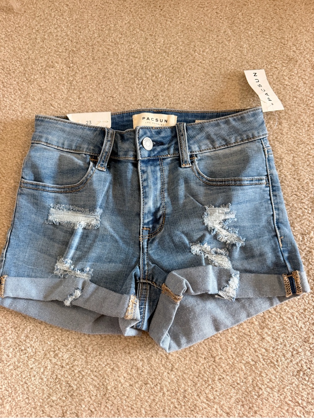 PacSun Women's Light Wash Distressed Denim Roll-Hem Shorts